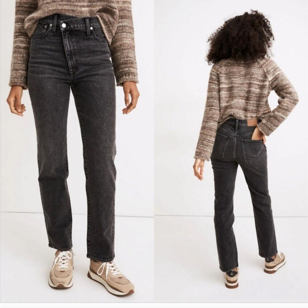 Good American Crossover‎ Waist Black Skinny Leg Denim Jeans 8 High Rise Stretch